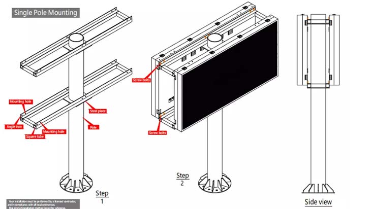 Single Pole LED Advetising Board Mounting